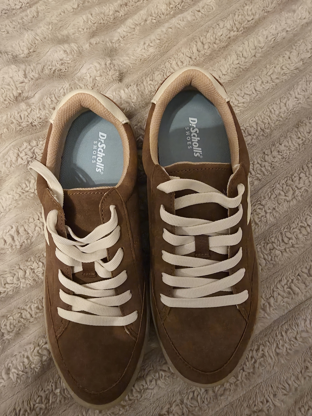 Dr. Scholl's Women's Brown Suede Lace-Up Sneakers with Cream Accents